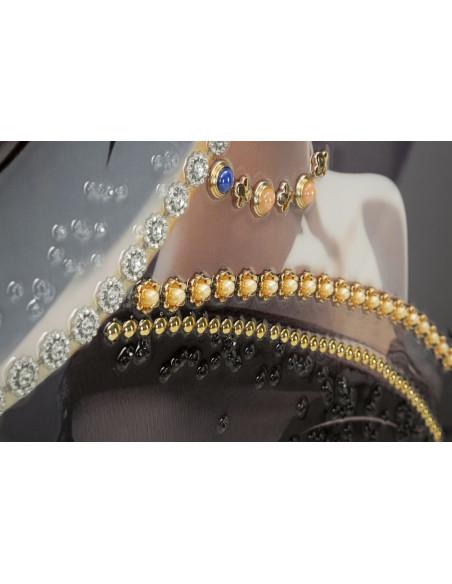 Toile murale peinte Femme avec chapeau 62x92 Cadre doré Wien A 