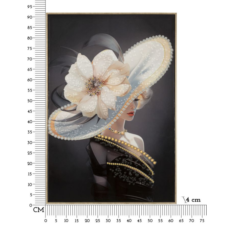 Toile murale peinte Femme avec chapeau 62x92 Cadre doré Wien A 