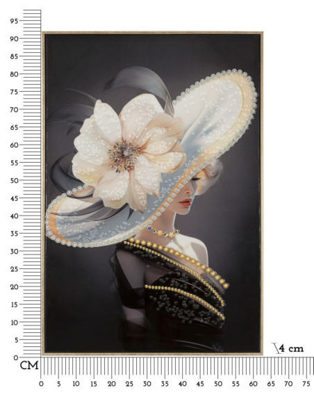 Toile murale peinte Femme avec chapeau 62x92 Cadre doré Wien A 