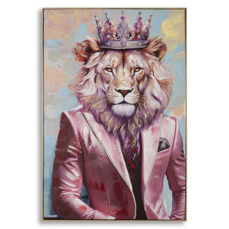 Grande Toile murale peinte Lion anthropomorphe 82x122 Cadre doré King - 1