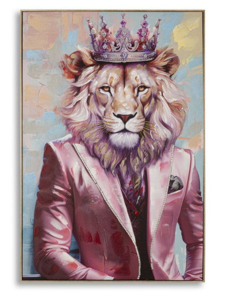 Grande Toile murale peinte Lion anthropomorphe 82x122 Cadre doré King - 1