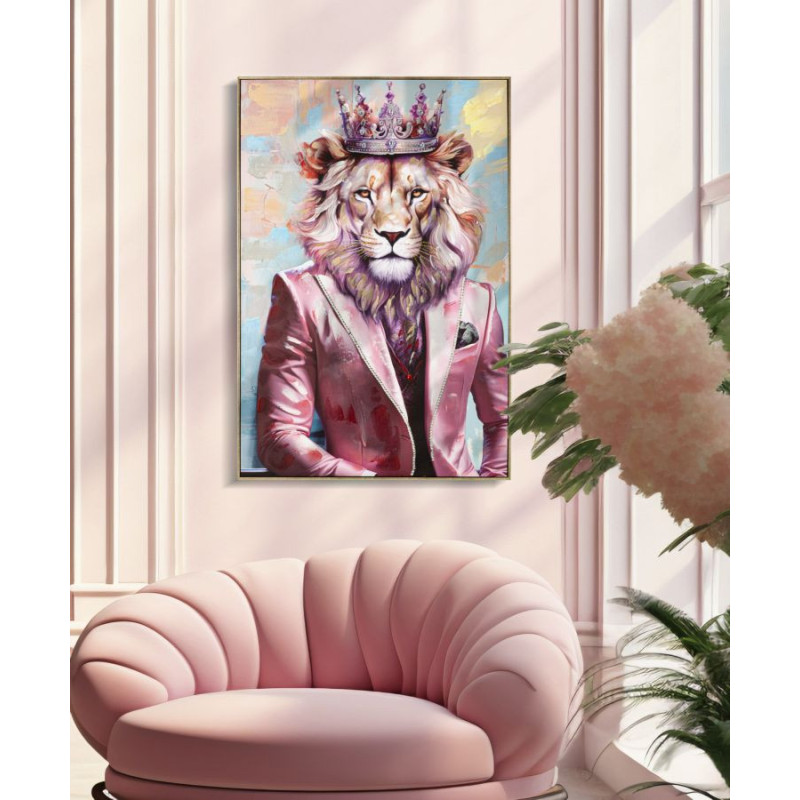 Grande Toile murale peinte Lion anthropomorphe 82x122 Cadre doré King - 6
