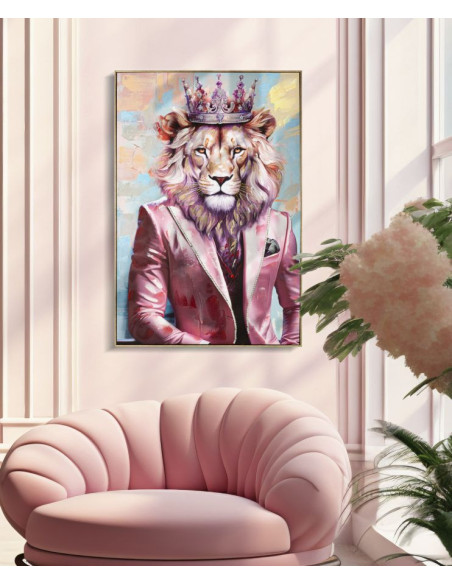 Grande Toile murale peinte Lion anthropomorphe 82x122 Cadre doré King - 6