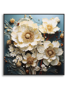 Toile murale peinte carrée Bouquet de fleurs 82x82 Cadre noir Narcy B 