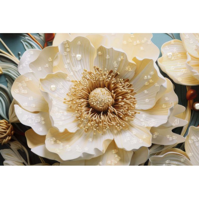 Toile murale peinte carrée Bouquet de fleurs 82x82 Cadre noir Narcy B 