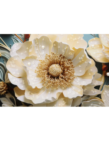 Toile murale peinte carrée Bouquet de fleurs 82x82 Cadre noir Narcy B 