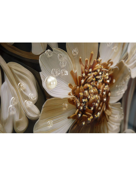 Toile murale peinte carrée Bouquet de fleurs 82x82 Cadre noir Narcy B 