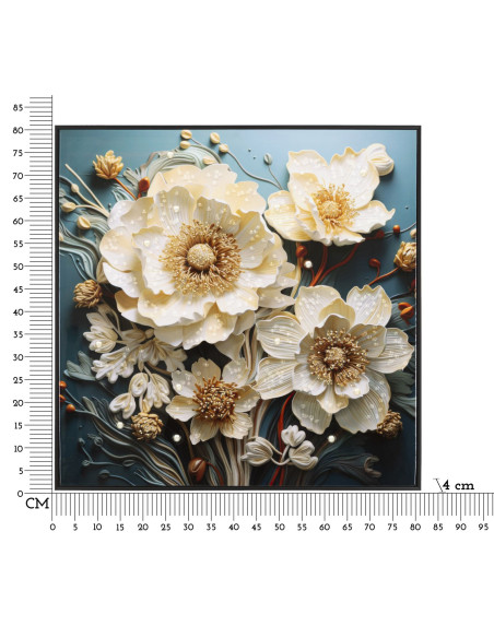 Toile murale peinte carrée Bouquet de fleurs 82x82 Cadre noir Narcy B 