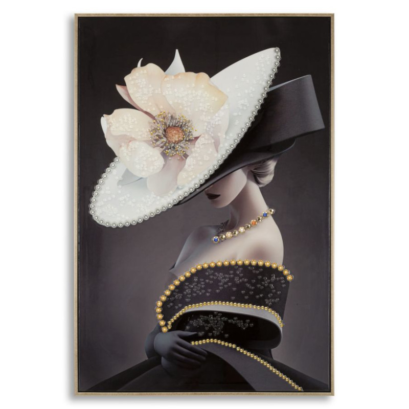 Toile murale peinte Femme avec chapeau 62x92 Cadre doré Wien B 