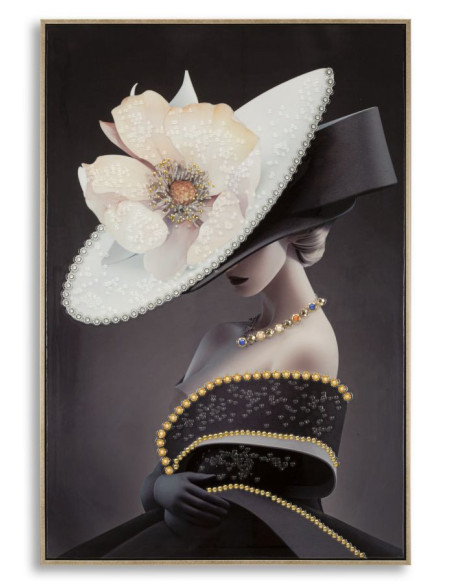 Toile murale peinte Femme avec chapeau 62x92 Cadre doré Wien B 