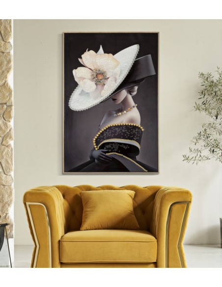 Toile murale peinte Femme avec chapeau 62x92 Cadre doré Wien B 