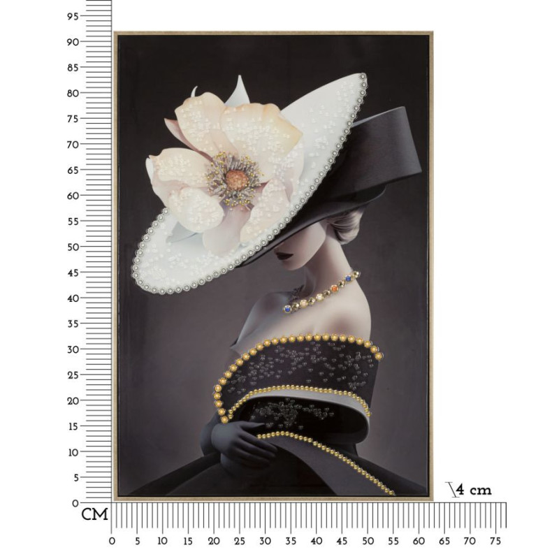 Toile murale peinte Femme avec chapeau 62x92 Cadre doré Wien B 