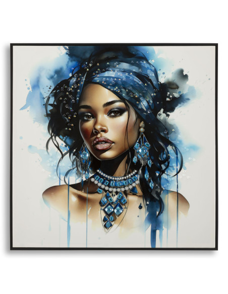 Toile murale peinte carrée Femme africaine 82x82 Cadre noir Altea B 