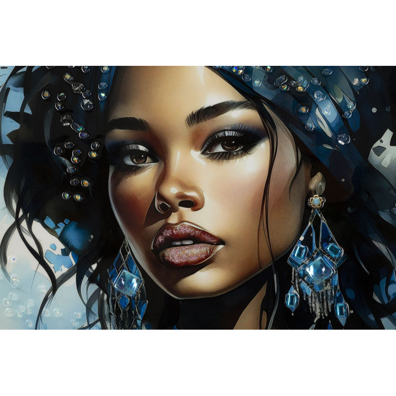 Toile murale peinte carrée Femme africaine 82x82 Cadre noir Altea B 