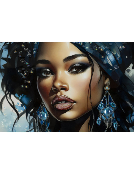 Toile murale peinte carrée Femme africaine 82x82 Cadre noir Altea B 