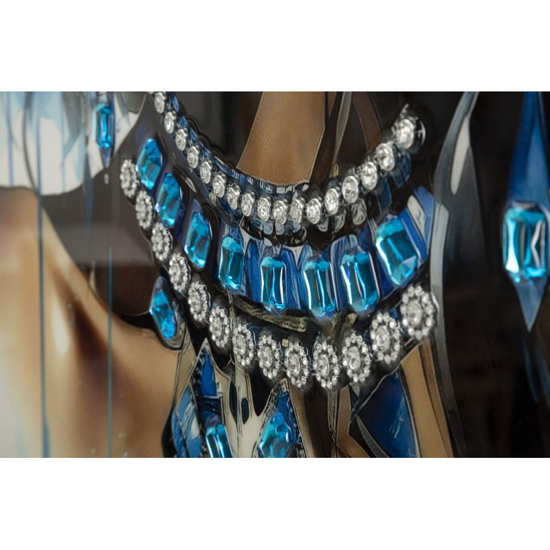 Toile murale peinte carrée Femme africaine 82x82 Cadre noir Altea B 