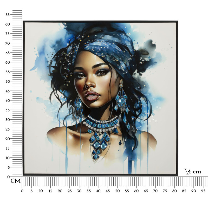 Toile murale peinte carrée Femme africaine 82x82 Cadre noir Altea B 