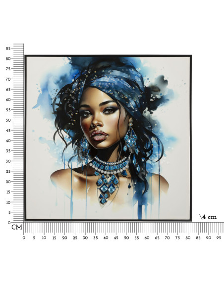 Toile murale peinte carrée Femme africaine 82x82 Cadre noir Altea B 