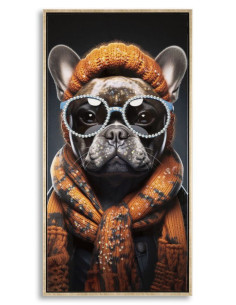 Toile murale peinte Chien anthropomorphe 42x82 Cadre doré Bad Bully A 