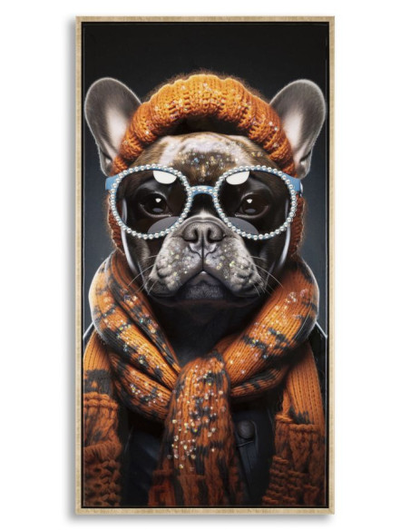 Toile murale peinte Chien anthropomorphe 42x82 Cadre doré Bad Bully A 
