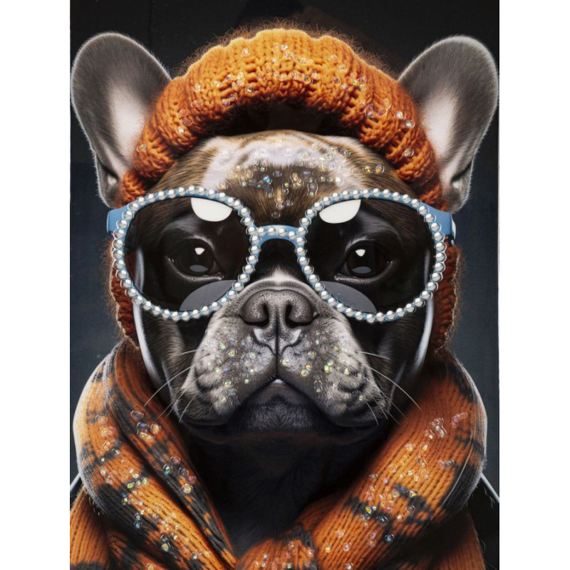 Toile murale peinte Chien anthropomorphe 42x82 Cadre doré Bad Bully A 