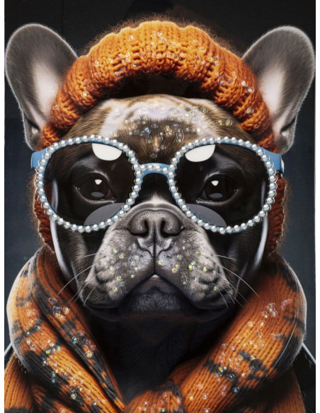 Toile murale peinte Chien anthropomorphe 42x82 Cadre doré Bad Bully A 