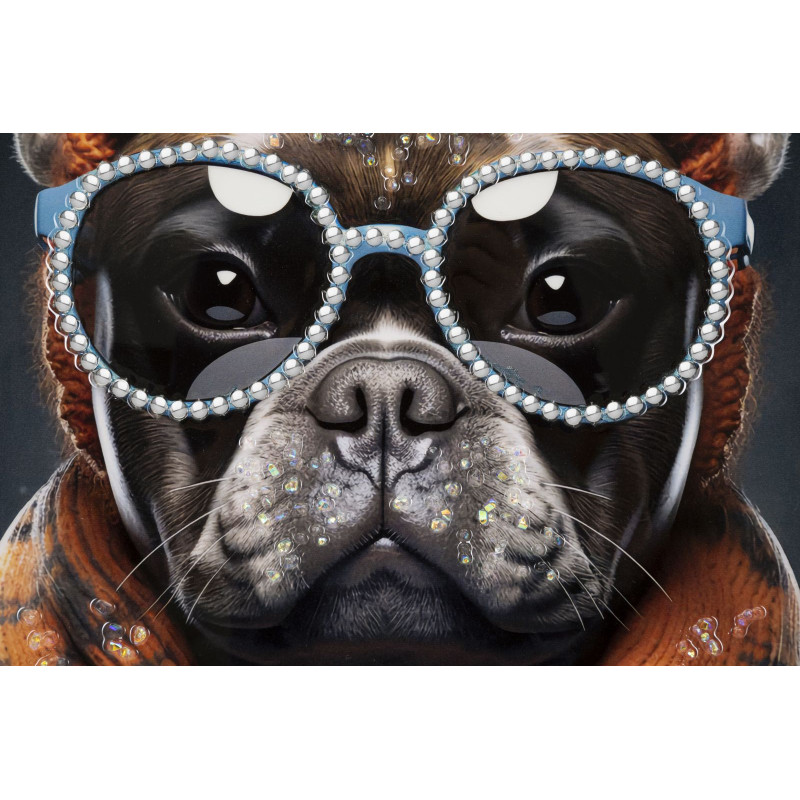 Toile murale peinte Chien anthropomorphe 42x82 Cadre doré Bad Bully A 