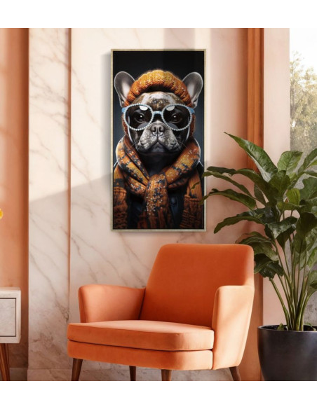 Toile murale peinte Chien anthropomorphe 42x82 Cadre doré Bad Bully A 