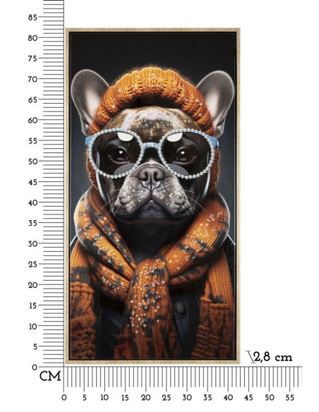 Toile murale peinte Chien anthropomorphe 42x82 Cadre doré Bad Bully A 