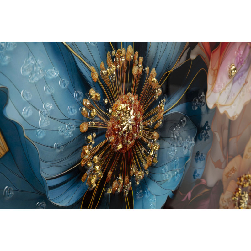 Toile murale peinte carrée Bouquet de fleurs 82x82 Cadre noir Narcy A 