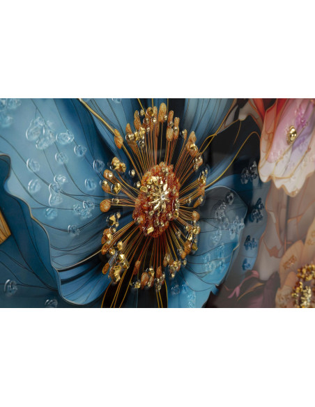 Toile murale peinte carrée Bouquet de fleurs 82x82 Cadre noir Narcy A 