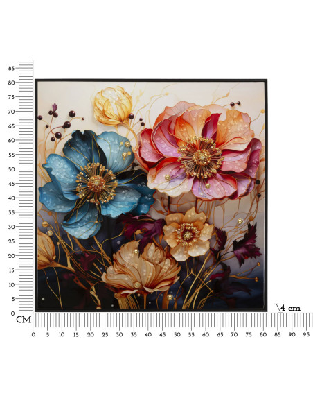 Toile murale peinte carrée Bouquet de fleurs 82x82 Cadre noir Narcy A 