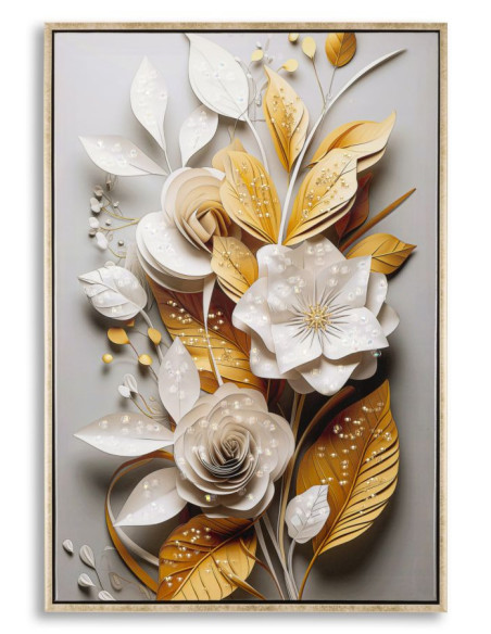 Toile murale peinte Fleurs 42x62 Cadre doré Flora 