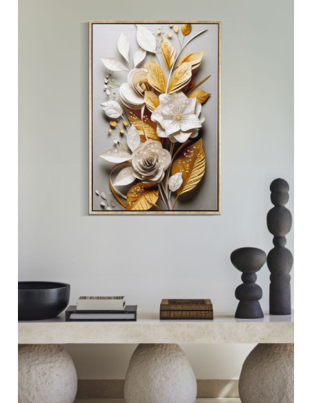 Toile murale peinte Fleurs 42x62 Cadre doré Flora 