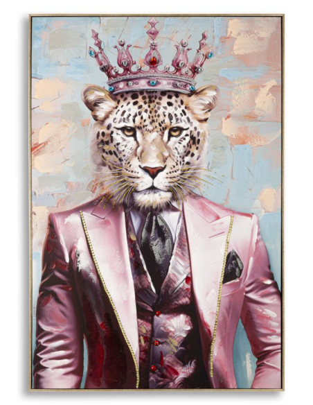 Grande Toile murale peinte Léopard anthropomorphe 82x122 Cadre doré King 