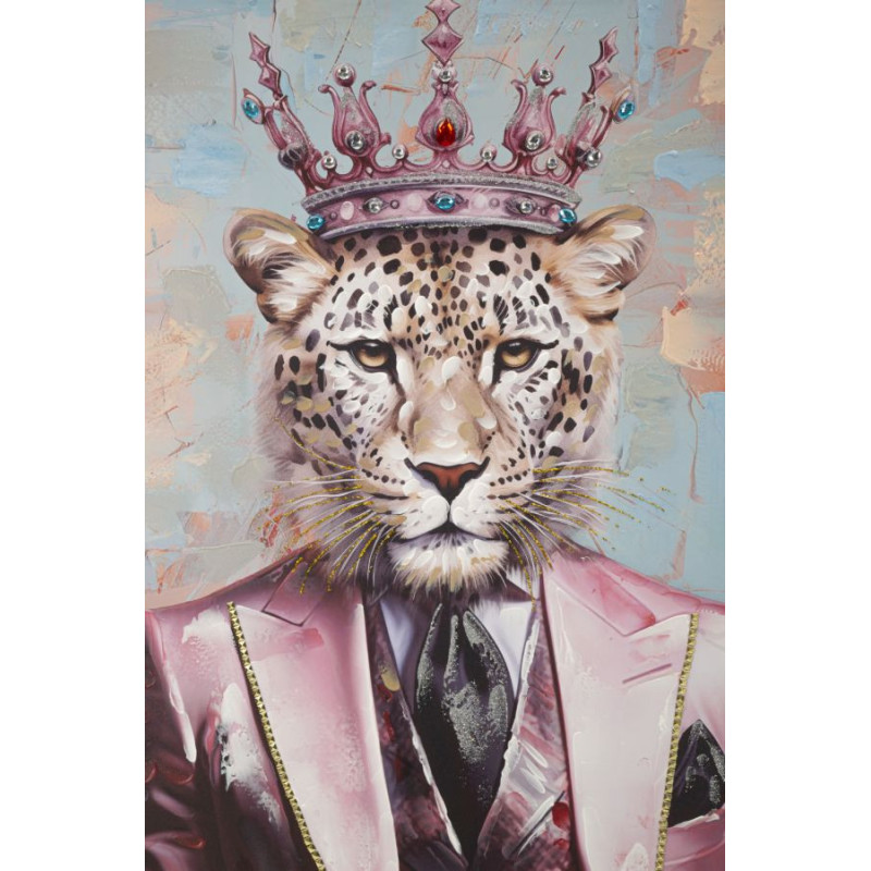 Grande Toile murale peinte Léopard anthropomorphe 82x122 Cadre doré King 