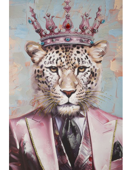 Grande Toile murale peinte Léopard anthropomorphe 82x122 Cadre doré King 