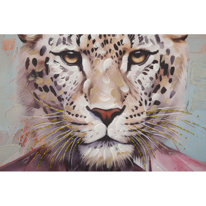 Grande Toile murale peinte Léopard anthropomorphe 82x122 Cadre doré King 
