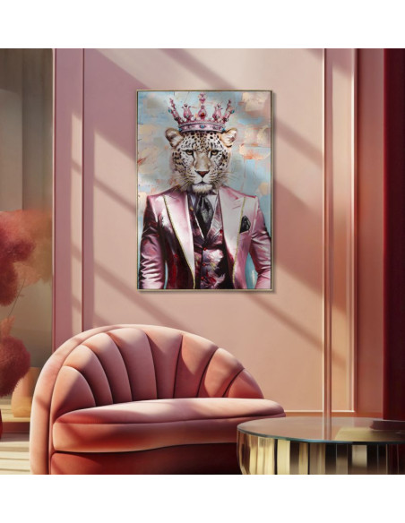 Grande Toile murale peinte Léopard anthropomorphe 82x122 Cadre doré King 