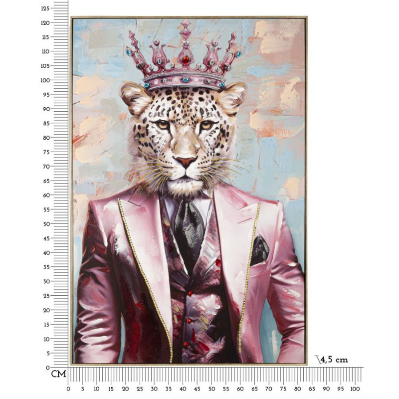 Grande Toile murale peinte Léopard anthropomorphe 82x122 Cadre doré King 