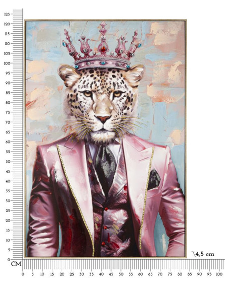 Grande Toile murale peinte Léopard anthropomorphe 82x122 Cadre doré King 