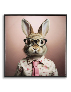 Toile murale peinte carrée Lapin anthropomorphe 62x62 Cadre noir Bunny 