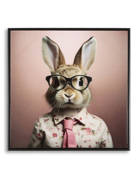 Toile murale peinte carrée Lapin anthropomorphe 62x62 Cadre noir Bunny 