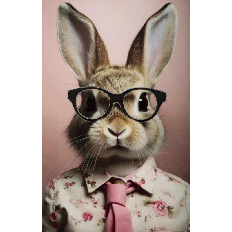 Toile murale peinte carrée Lapin anthropomorphe 62x62 Cadre noir Bunny 