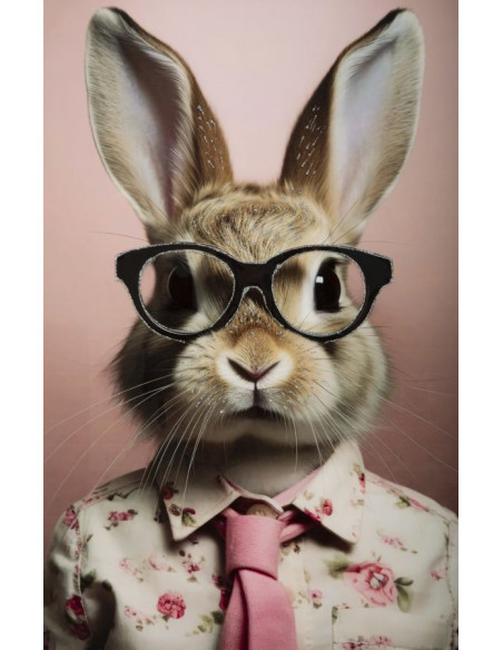 Toile murale peinte carrée Lapin anthropomorphe 62x62 Cadre noir Bunny 