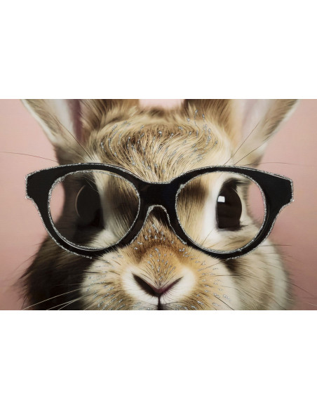 Toile murale peinte carrée Lapin anthropomorphe 62x62 Cadre noir Bunny 