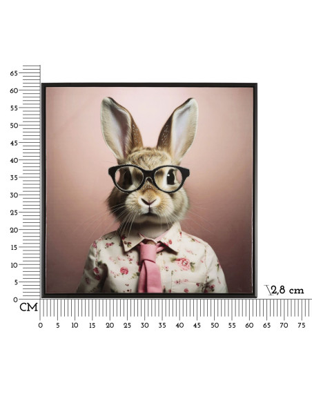 Toile murale peinte carrée Lapin anthropomorphe 62x62 Cadre noir Bunny 