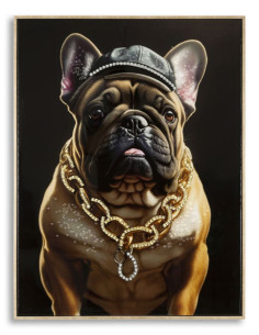 Toile murale peinte Chien anthropomorphe 62x82 Cadre doré Bully 