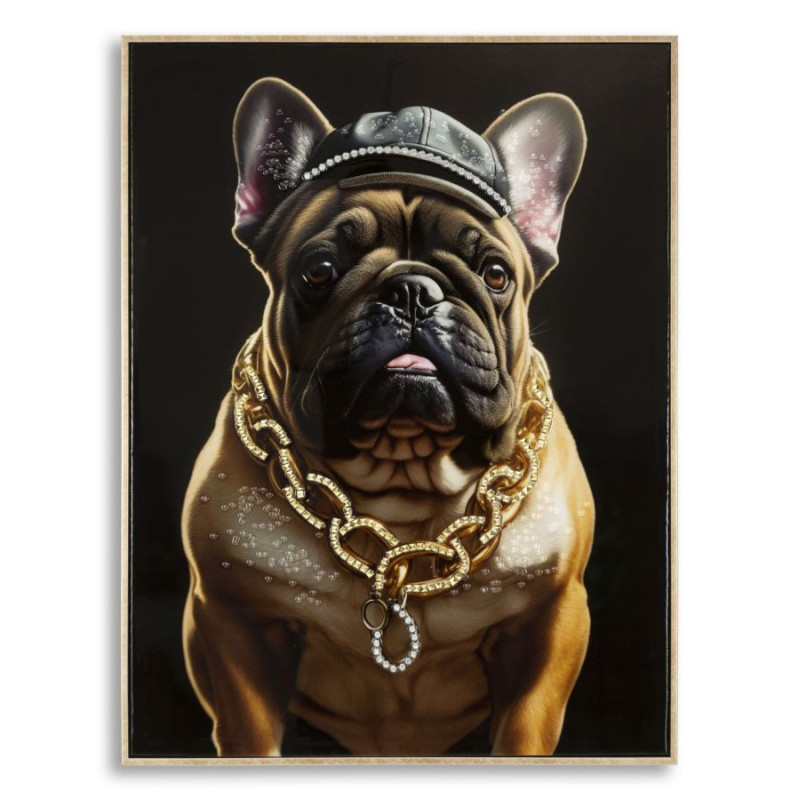 Toile murale peinte Chien anthropomorphe 62x82 Cadre doré Bully 