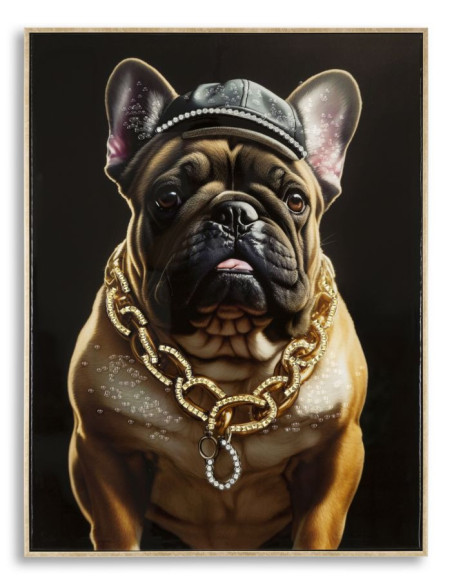 Toile murale peinte Chien anthropomorphe 62x82 Cadre doré Bully 